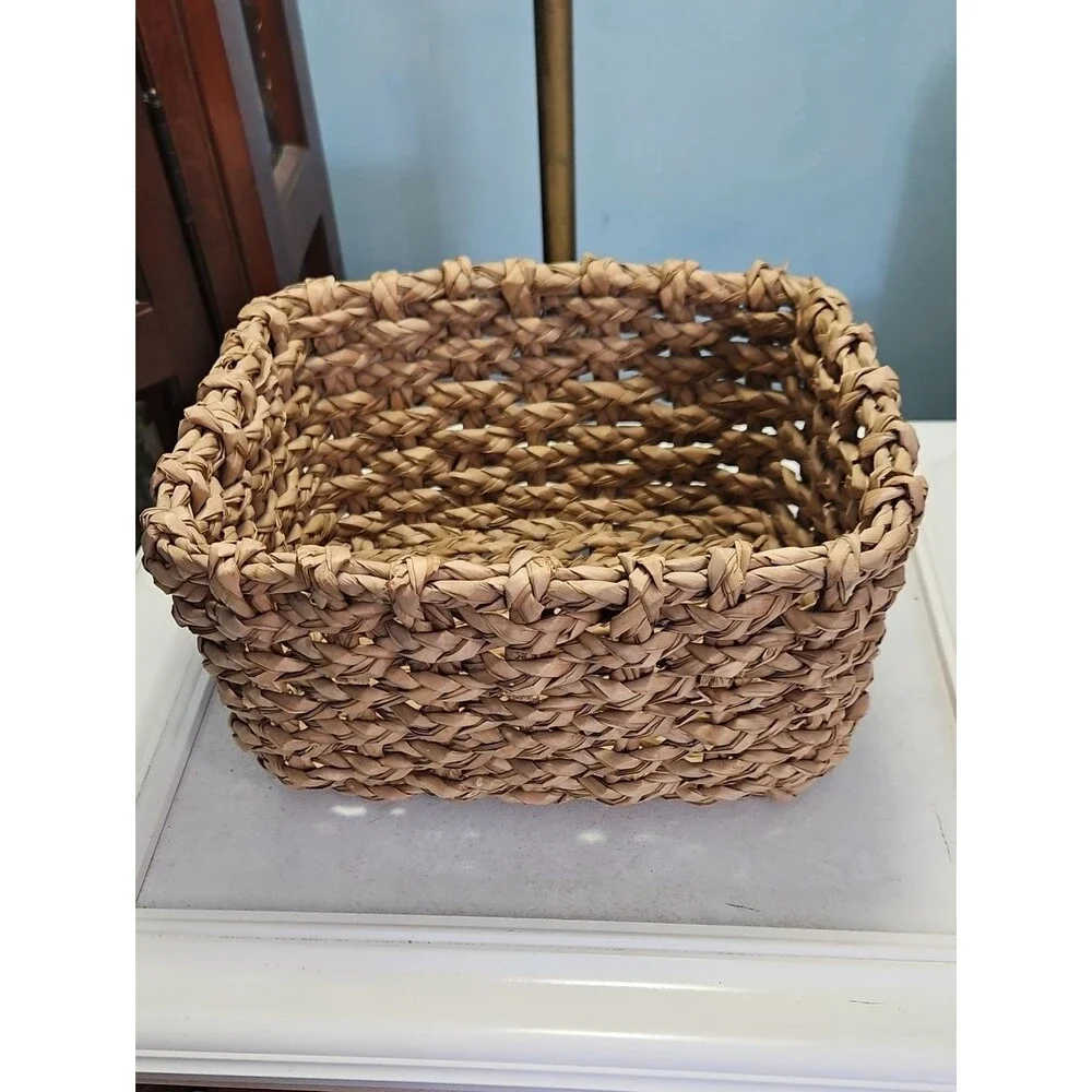 Woven Natural and Pastel Rectangular Storage Basket Set